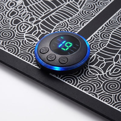 Closeup of digital display and control buttons on EMS mat