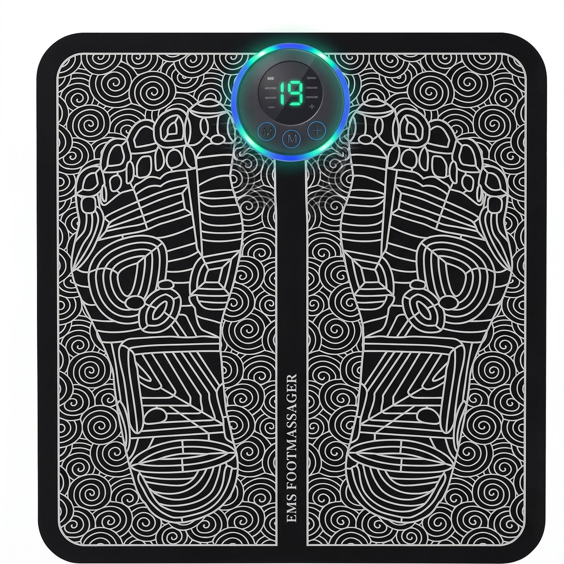 EMS foot massage mat flat on white background with LED display