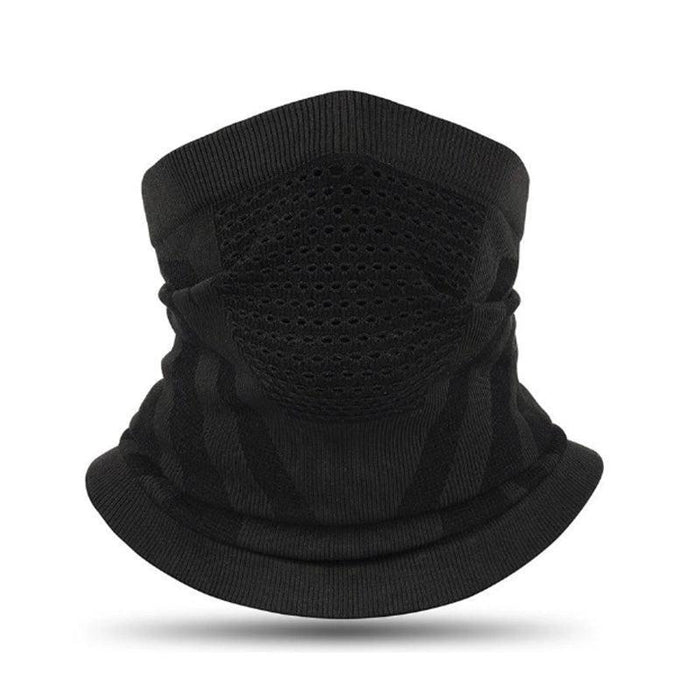 Black neck gaiter face mask on white background