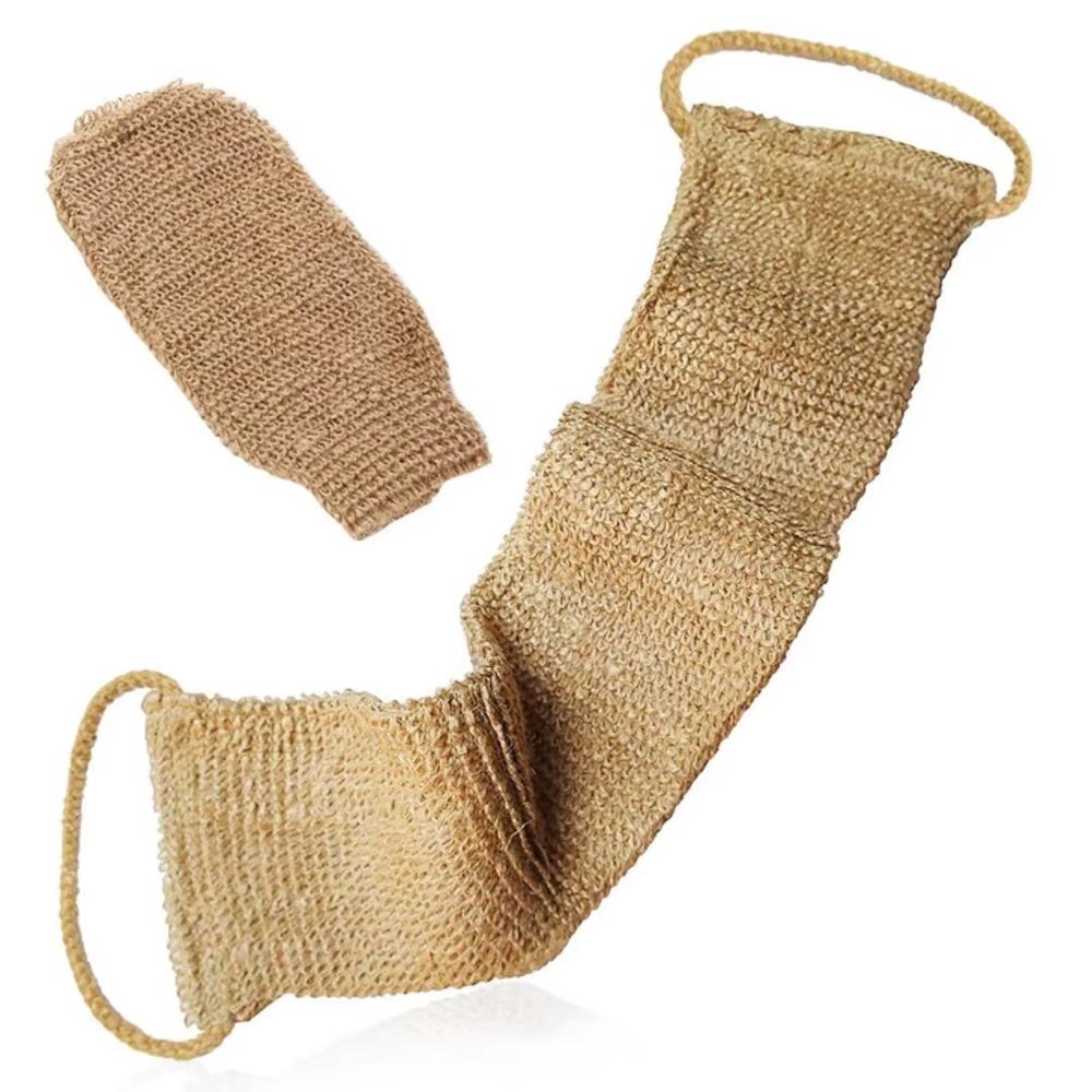 Jute back scrubber strap and exfoliating mitt set