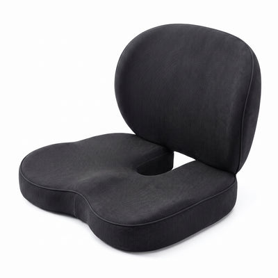 Black memory foam seat cushion with backrest studio shot