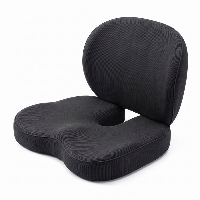Black memory foam seat cushion with backrest studio shot