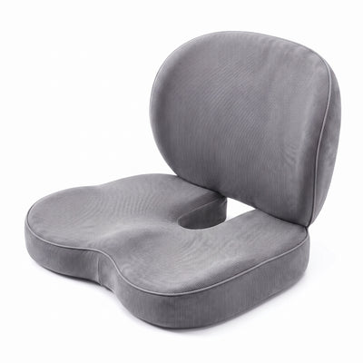 Gray memory foam seat cushion with backrest studio shot