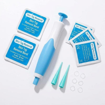 All kit contents laid out: applicator, bands, swabs, cone tools