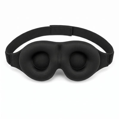 Front view of black sleep mask showing deep eye cups