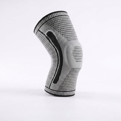 Gray knitted knee sleeve with black support panel