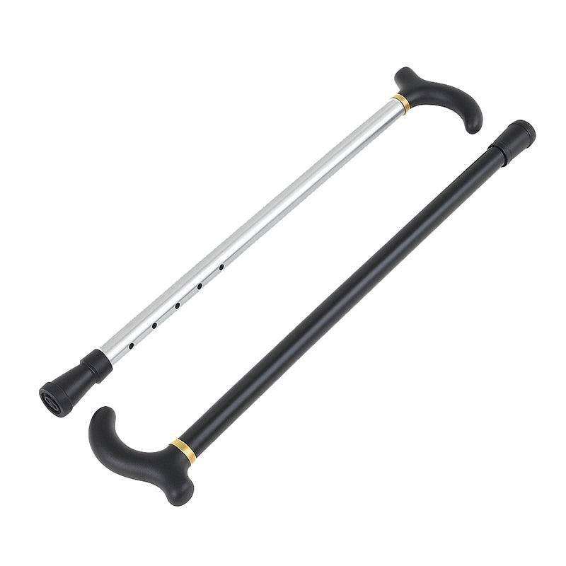 Black and silver adjustable aluminum canes side by side