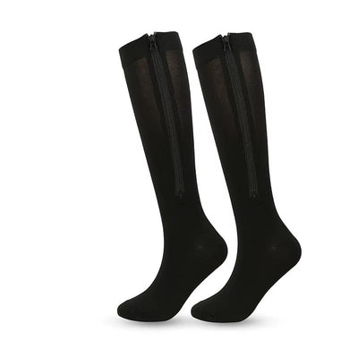 Black knee-high compression stocking with front zipper