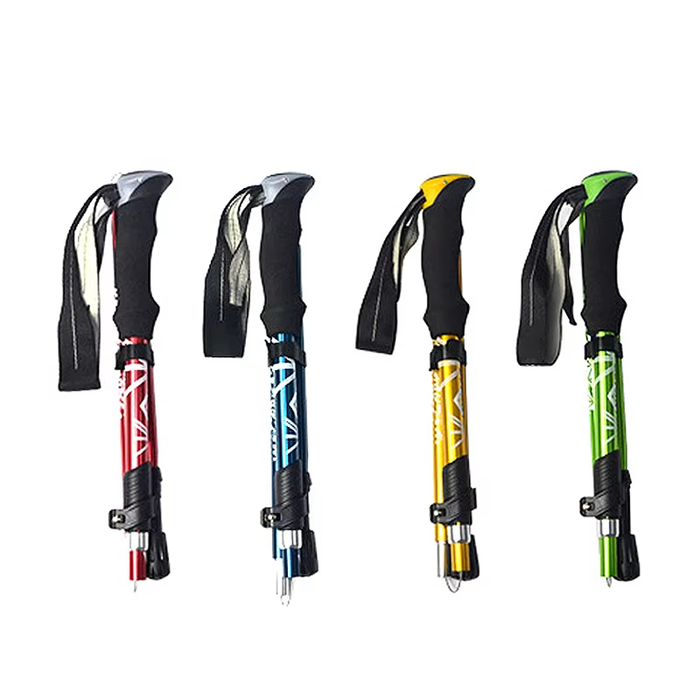 All four color variants of foldable walking poles on white background
