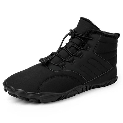 Black winter boot side angle with fleece collar