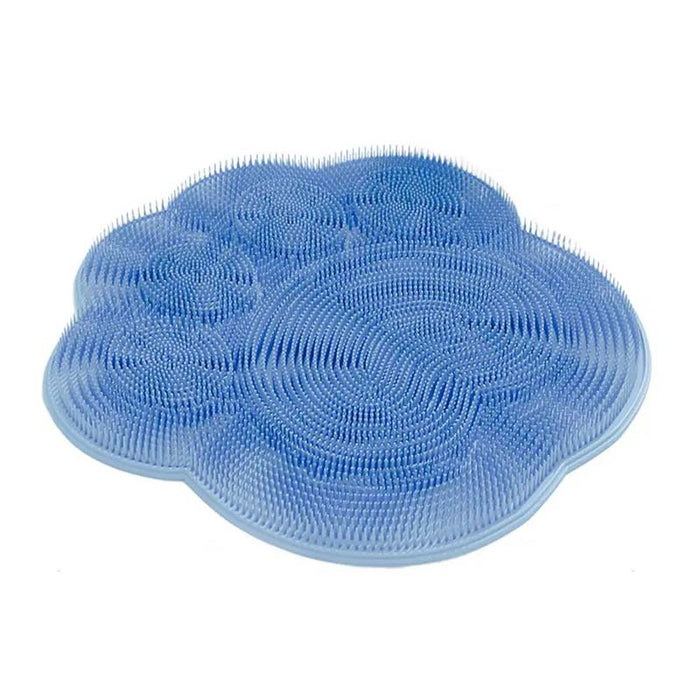 Blue silicone foot scrubber mat with suction cups