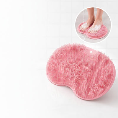 Pink scrubbing mat with in-use inset