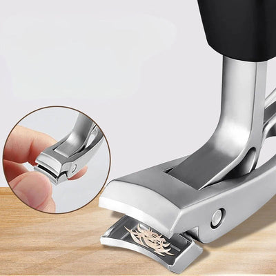 Close-up of nail clipper collection tray catching clippings