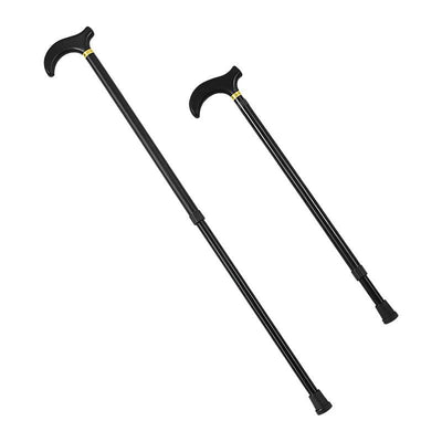 Black cane extended and collapsed to compare heights