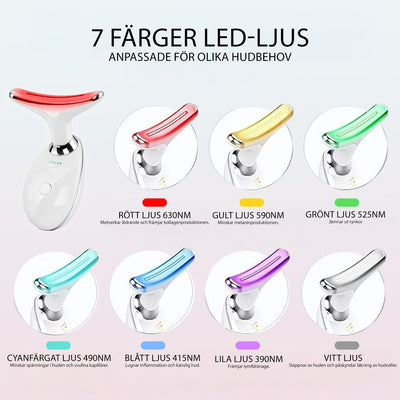 Device shown with seven interchangeable LED light color options